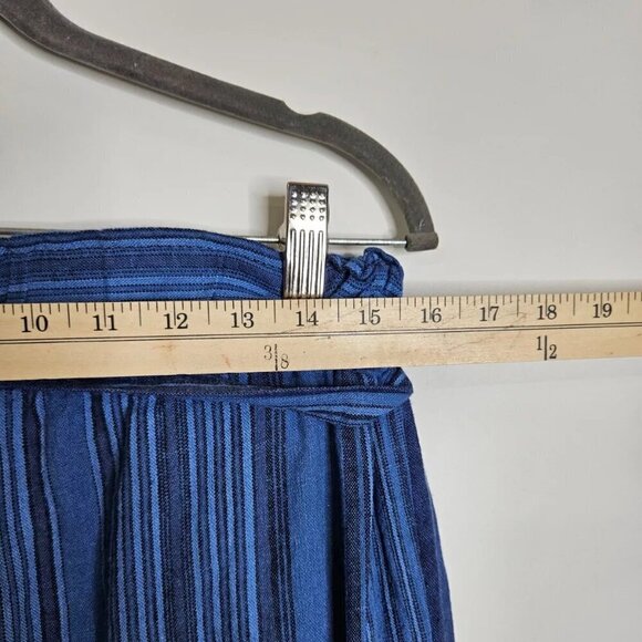 Indigo Rein Linen Blend Belted Cropped Pants Wide-Leg Blue Striped Women's Large - Picture 7 of 9